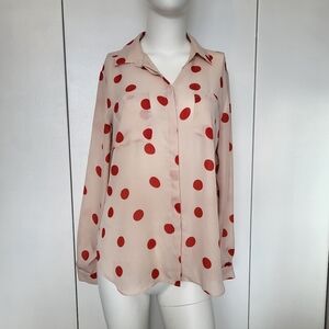 Loft Sheer Polka Dot Feminine Playful Effortless Blouse - Red and Cream